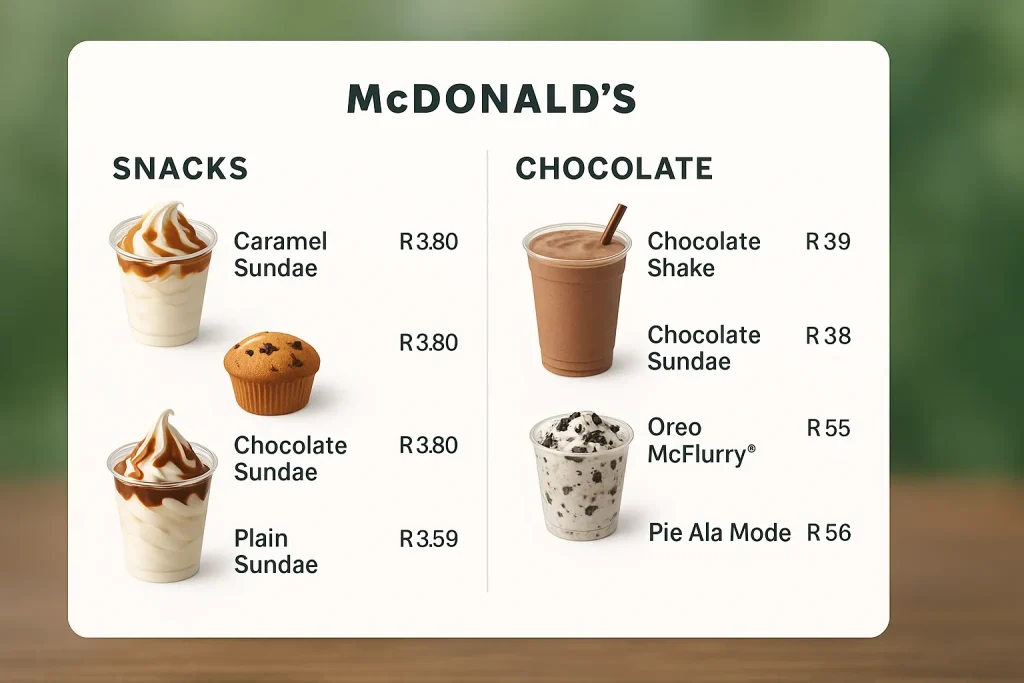 McDonald's Desserts and shakes Menu Prices
