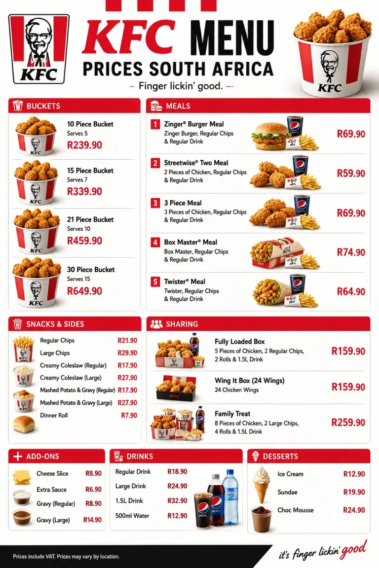 kfc menu south africa